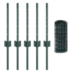 Grillage Euro avec 5 Poteaux U Vert 0.4x10 m Acier 