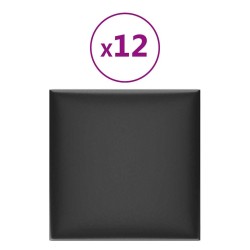 Panneaux muraux 12 pcs Noir 30x30 cm Similicuir 1,08 m² 