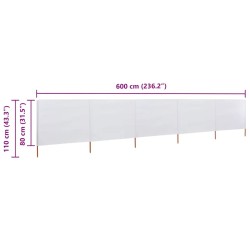 Paravent 5 panneaux Tissu 600 x 80 cm Blanc sable 