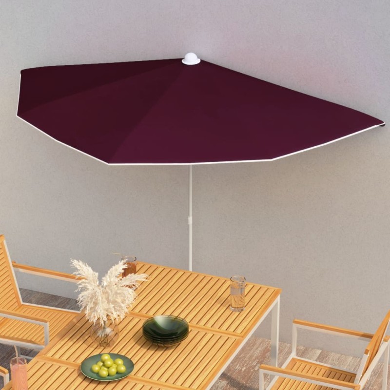 Demi-parasol de jardin avec mât 180x90 cm rouge bordeaux 