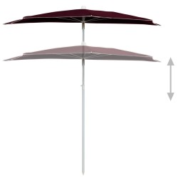 Demi-parasol de jardin avec mât 180x90 cm rouge bordeaux 