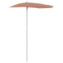 Demi-parasol de jardin avec mât 180x90 cm terre cuite 