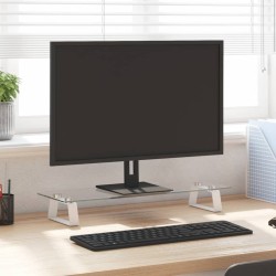 Support de moniteur blanc 60x20x8 cm verre trempé et métal 
