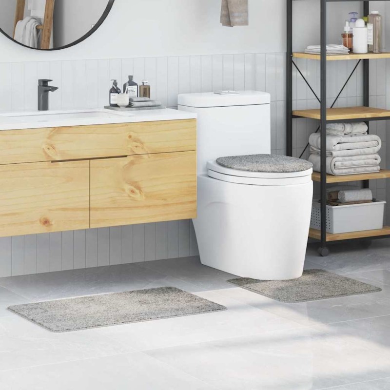 Ensemble de 3 Tapis de Bain Gris Polypropylène Antidérapant 