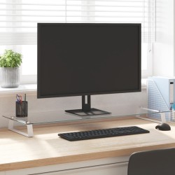 Support de moniteur blanc 100x35x8 cm verre trempé et métal 