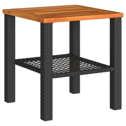 Table de jardin noir 40x40x42 cm résine tressée et bois acacia 
