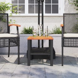 Table de jardin noir 40x40x42 cm résine tressée et bois acacia 