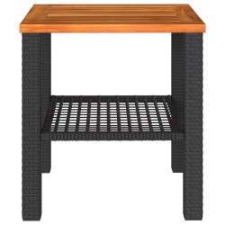 Table de jardin noir 40x40x42 cm résine tressée et bois acacia 