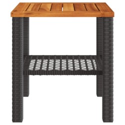 Table de jardin noir 40x40x42 cm résine tressée et bois acacia 
