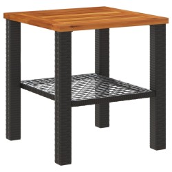 Table de jardin noir 40x40x42 cm résine tressée et bois acacia 