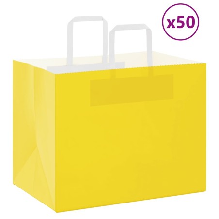 Sacs en papier 50 pcs avec poignées jaune 32x22x24 cm 