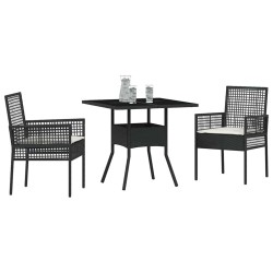 Ensemble de salle à manger de jardin 3 pièces en poly rattan noir 