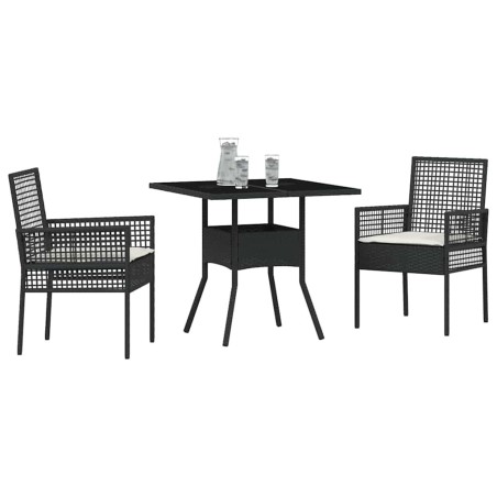 Ensemble de salle à manger de jardin 3 pièces en poly rattan noir 