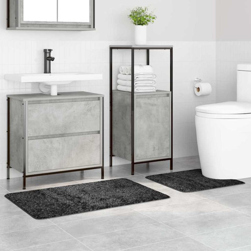 Set de 2 tapis de bain gris foncé en polypropylène antidérapants 