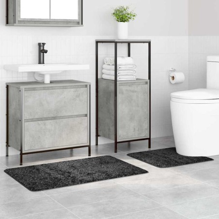 Set de 2 tapis de bain gris foncé en polypropylène antidérapants 