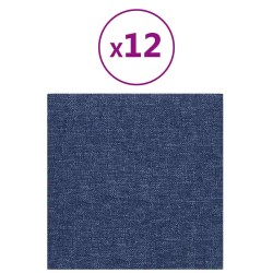 Panneaux muraux 12 pcs Bleu 30x30 cm Tissu 1,08 m² 