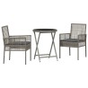 Ensemble de Bistro de Jardin 3 Pièces avec Coussins Gris en Rattan Poly 