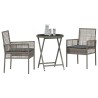 Ensemble de Bistro de Jardin 3 Pièces avec Coussins Gris en Rattan Poly 