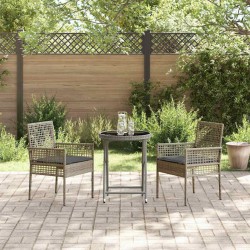 Ensemble de Bistro de Jardin 3 Pièces avec Coussins Gris en Rattan Poly 