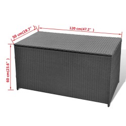 Boîte de rangement de jardin noir 120x50x60 cm résine tressée 