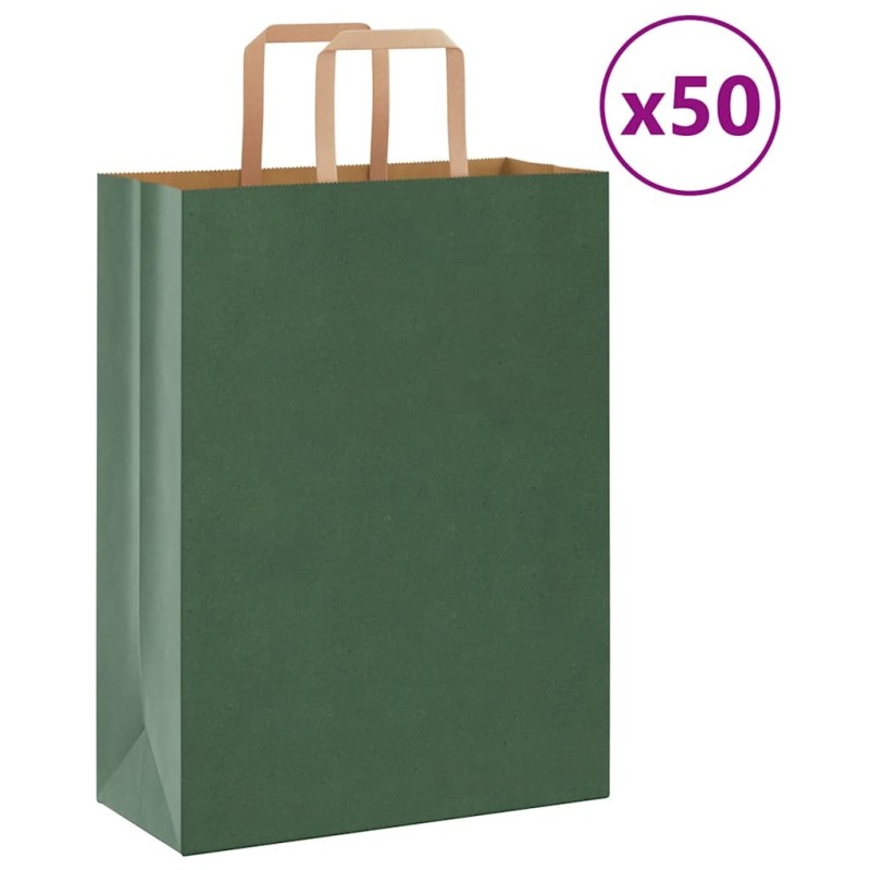Sacs en papier 50 pcs avec poignées vert 26x12x35 cm 