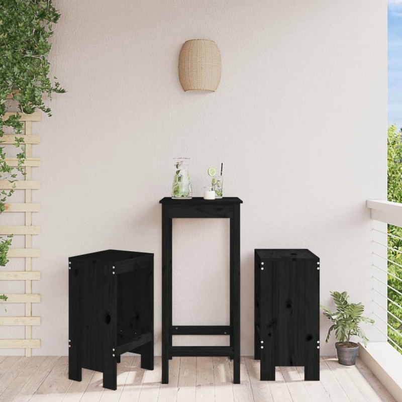 Tabourets de bar lot de 2 noir 40x36x75 cm bois massif de pin 
