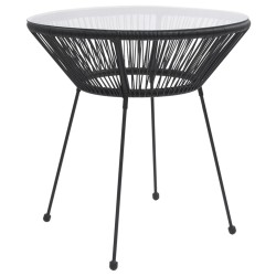 Table à manger de jardin Noir Ø70x74 cm Rotin et verre 