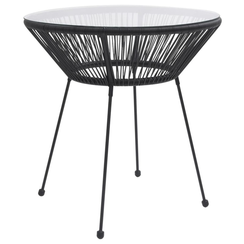 Table à manger de jardin Noir Ø70x74 cm Rotin et verre 