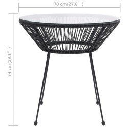 Table à manger de jardin Noir Ø70x74 cm Rotin et verre 