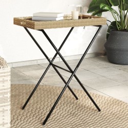 Table à plateau pliable beige 65x40x75 cm résine tressée 