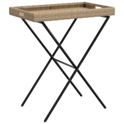 Table à plateau pliable beige 65x40x75 cm résine tressée 