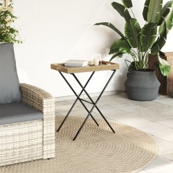 Table à plateau pliable beige 65x40x75 cm résine tressée 
