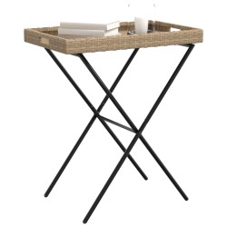 Table à plateau pliable beige 65x40x75 cm résine tressée 