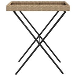 Table à plateau pliable beige 65x40x75 cm résine tressée 