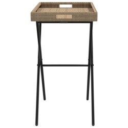 Table à plateau pliable beige 65x40x75 cm résine tressée 