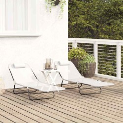 Chaises longues pliantes 2 pcs avec repose-tête crème Textilène 