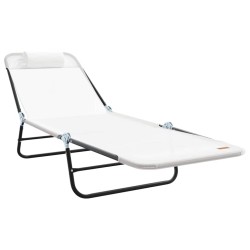 Chaises longues pliantes 2 pcs avec repose-tête crème Textilène 