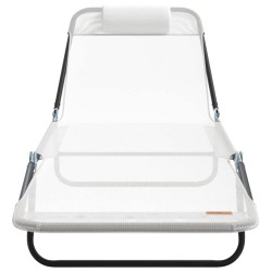 Chaises longues pliantes 2 pcs avec repose-tête crème Textilène 