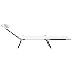 Chaises longues pliantes 2 pcs avec repose-tête crème Textilène 