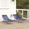Chaises Longues Pliantes 2 pcs avec Une Têtière en Bleu Textilène 