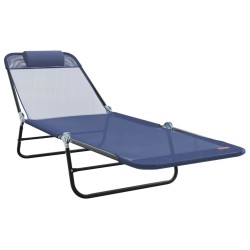Chaises Longues Pliantes 2 pcs avec Une Têtière en Bleu Textilène 