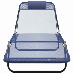 Chaises Longues Pliantes 2 pcs avec Une Têtière en Bleu Textilène 