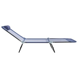 Chaises Longues Pliantes 2 pcs avec Une Têtière en Bleu Textilène 