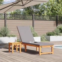 Chaise longue avec coussins gris clair en bois massif d'acacia 