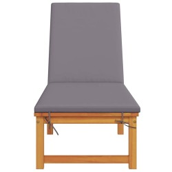 Chaise longue avec coussins gris clair en bois massif d'acacia 
