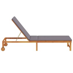 Chaise longue avec coussins gris clair en bois massif d'acacia 