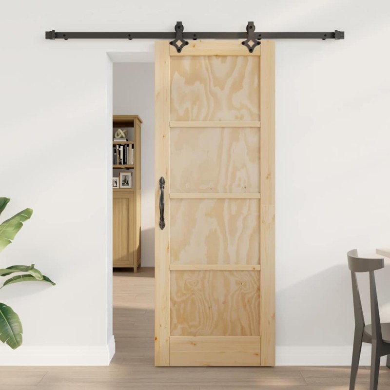 Porte coulissante avec quincaillerie 73,5x198,5 cm en bois massif de pin 