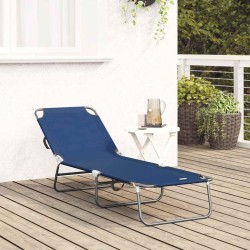 Chaise Longue Pliante Portable Bleue en Tissu Oxford 600D 