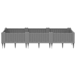 Jardinière avec piquets gris clair 125x40x28,5 cm PP 