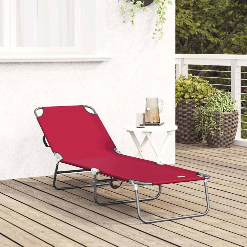 Chaise longue pliante portable rouge en tissu Oxford 600D 